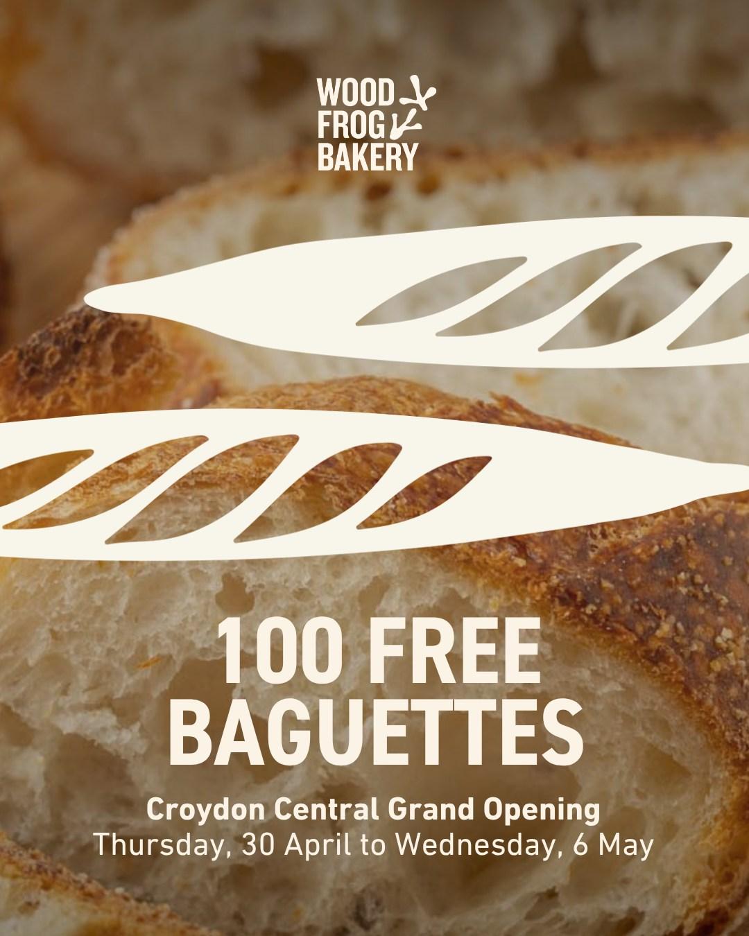 100 free baguettes croydon central woodfrog bakery grand opening